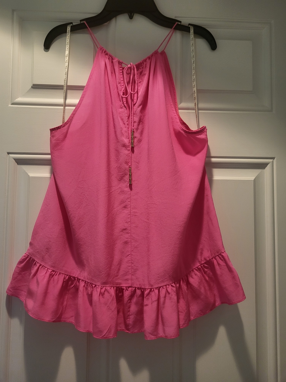 Lilly Pulitzer Hot Pink Ruffle-Hem Spaghetti Strap Top. - Picture 2 of 5